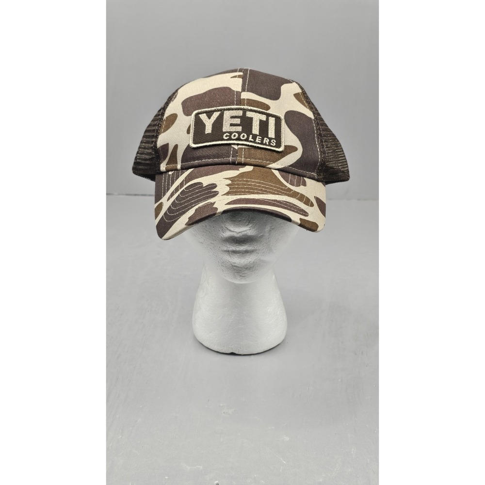YETI Hat Snap Back‎ Trucker Hat Mens Brown Frog Camo Outdoor Hunting NWT